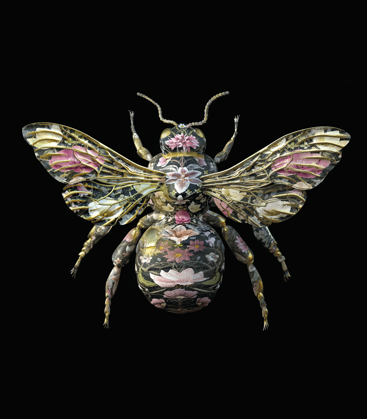 Bumble Bee Wallpaper Close-up of bee-themed wallpaper with detailed jewel-like bees in vibrant colors