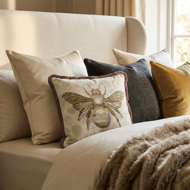 Bubblegum Bombus Linen Fringed Cushion