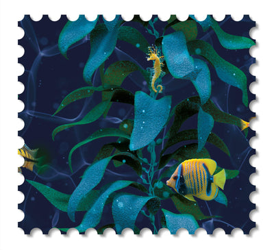 Sea Kelp wallcovering swatch in Aqua colourway