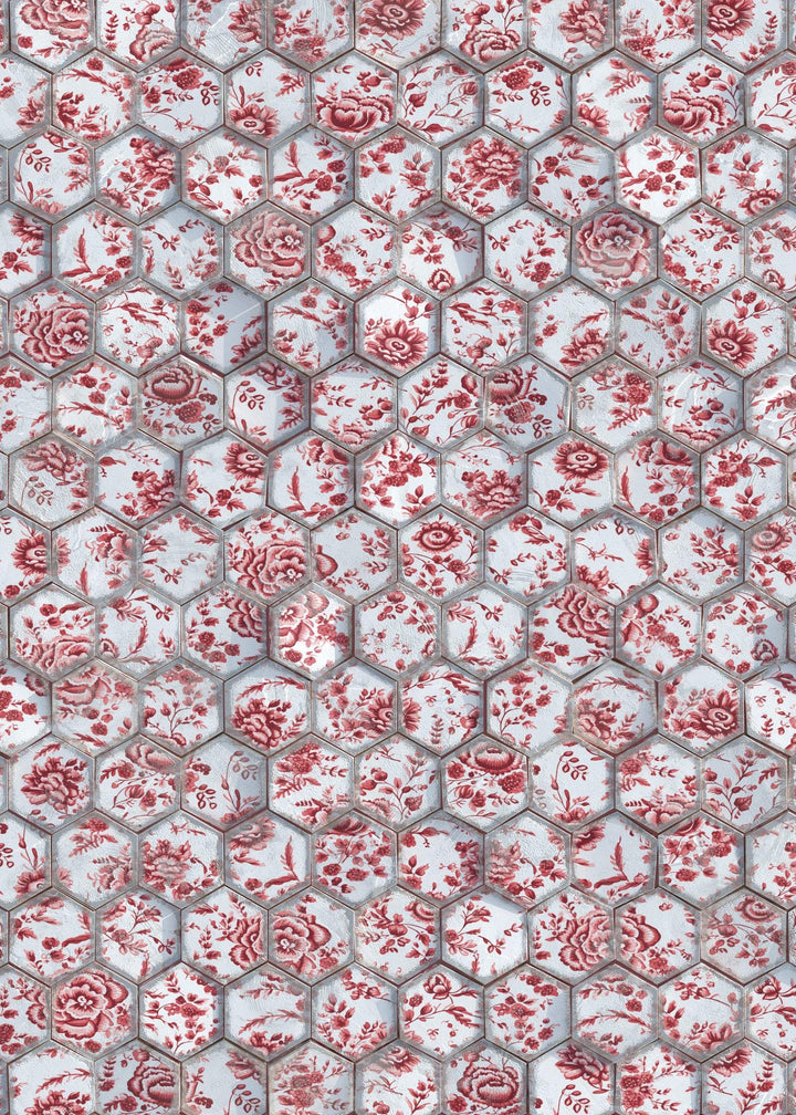 Geometric Wallpaper Hex : Royal Delft Red