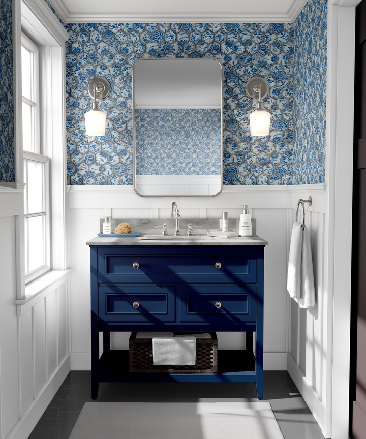 Geometric wallpaper bathroom