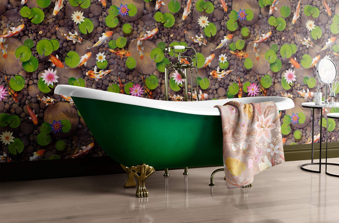 Koi Carp Fish wallpaper Make a Wish in Natural colourway