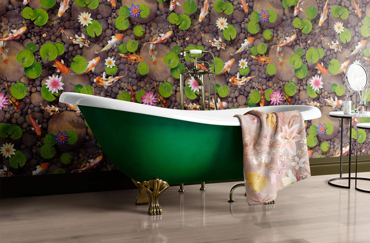 Koi Carp Fish wallpaper Make a Wish in Natural colourway