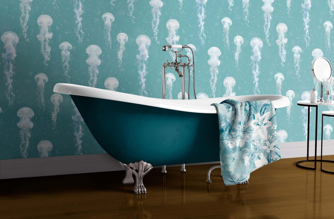 Luxury Jellyfish Wallpaper - Soft Teal