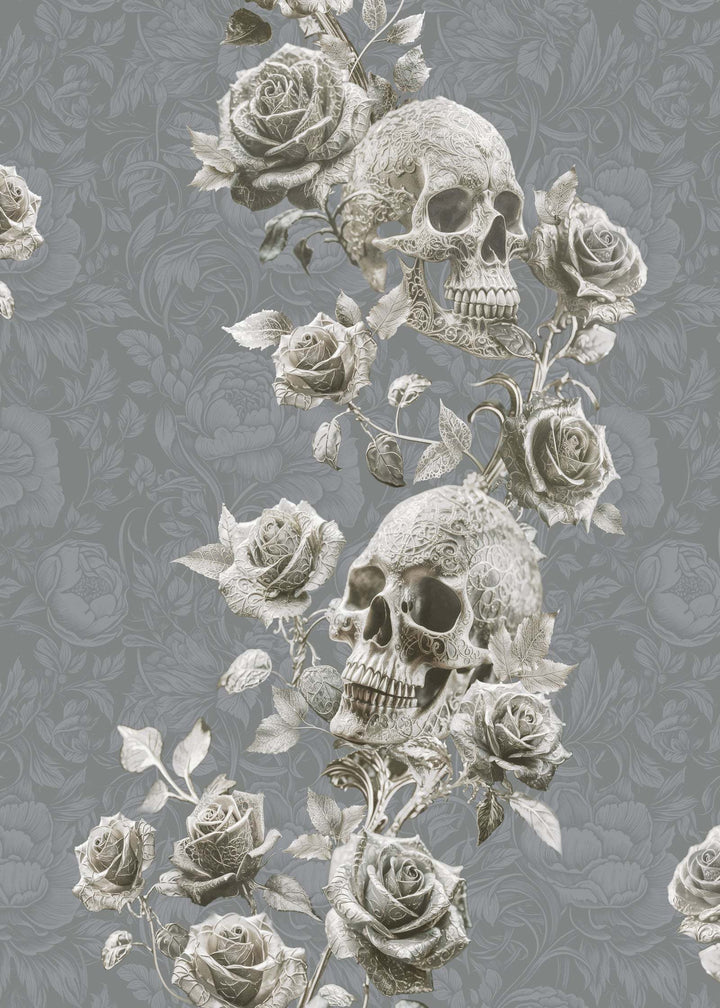 Skull and Roses wallpaper : Pewter