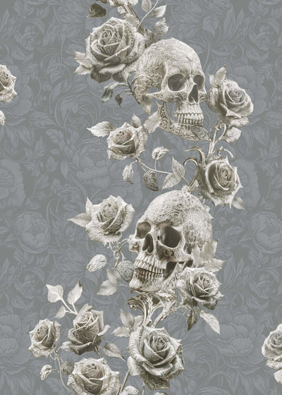 Skull and Roses wallpaper : Pewter