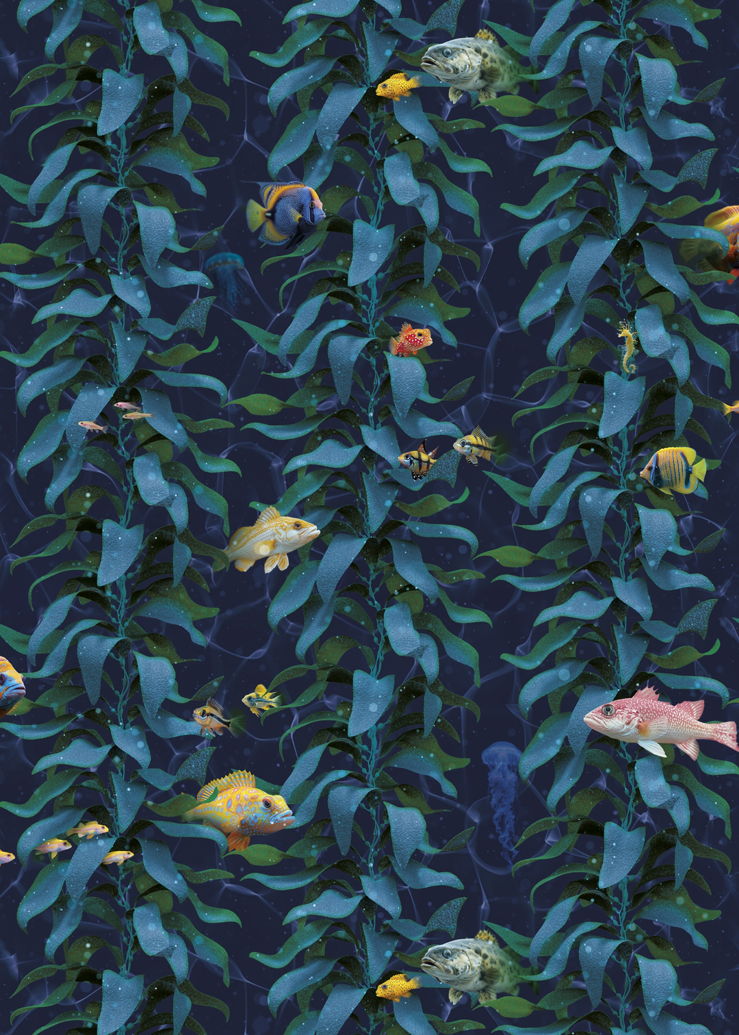 Luxury Sea Kelp Wallpaper in Aqua colourway