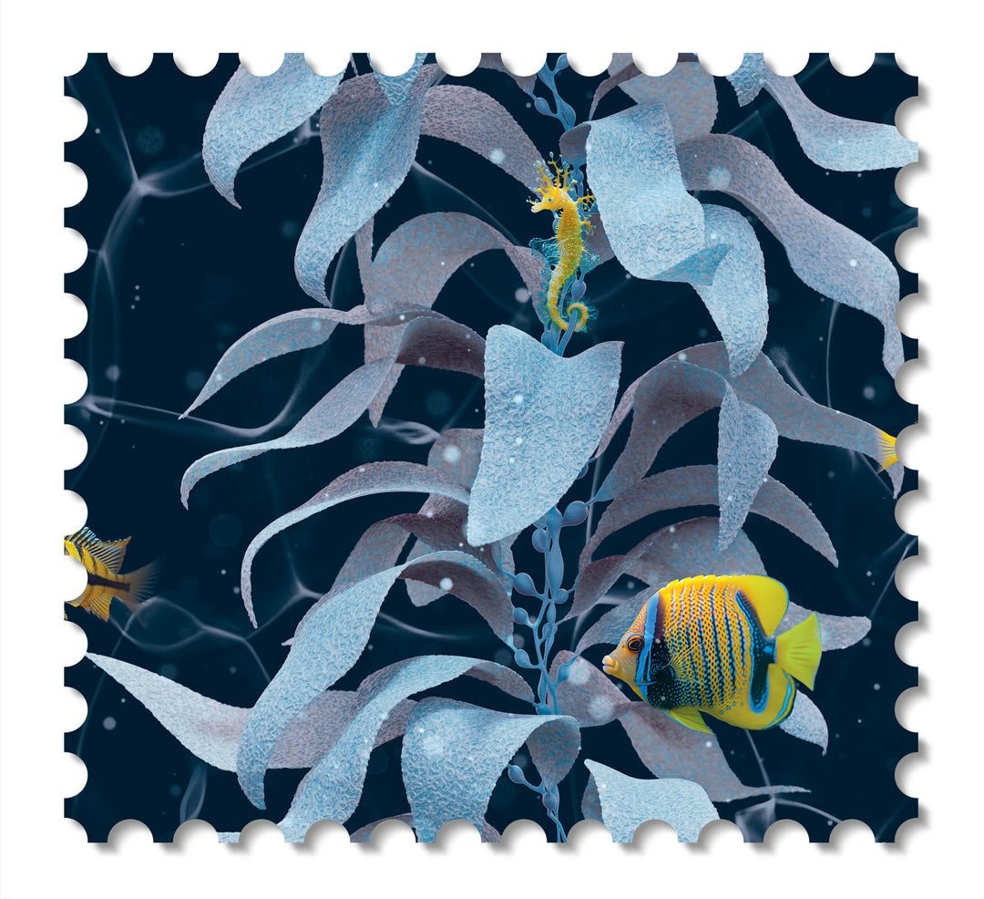 Sea Kelp wallcovering swatch in Sea Blue Colourway