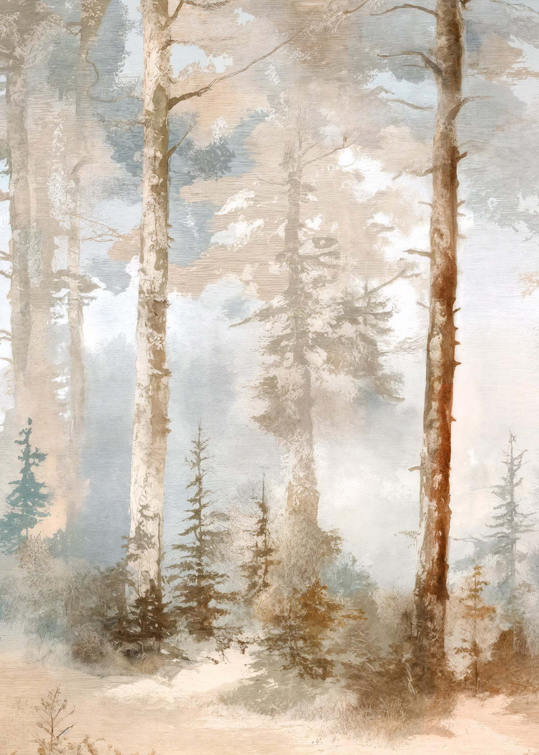 Luxury woodland wallpaper available in wide repeating panels.