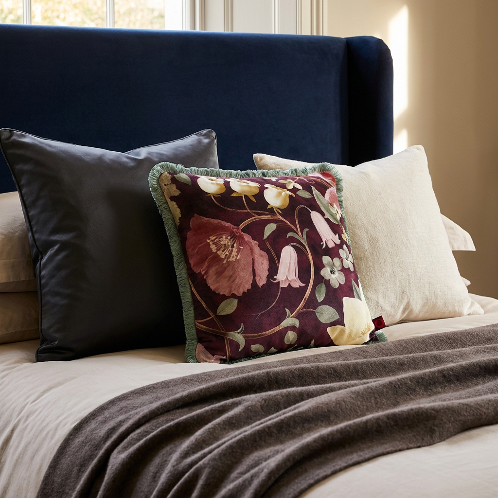 Flora Botanicus Cranberry Linen Fringed Cushion - Right