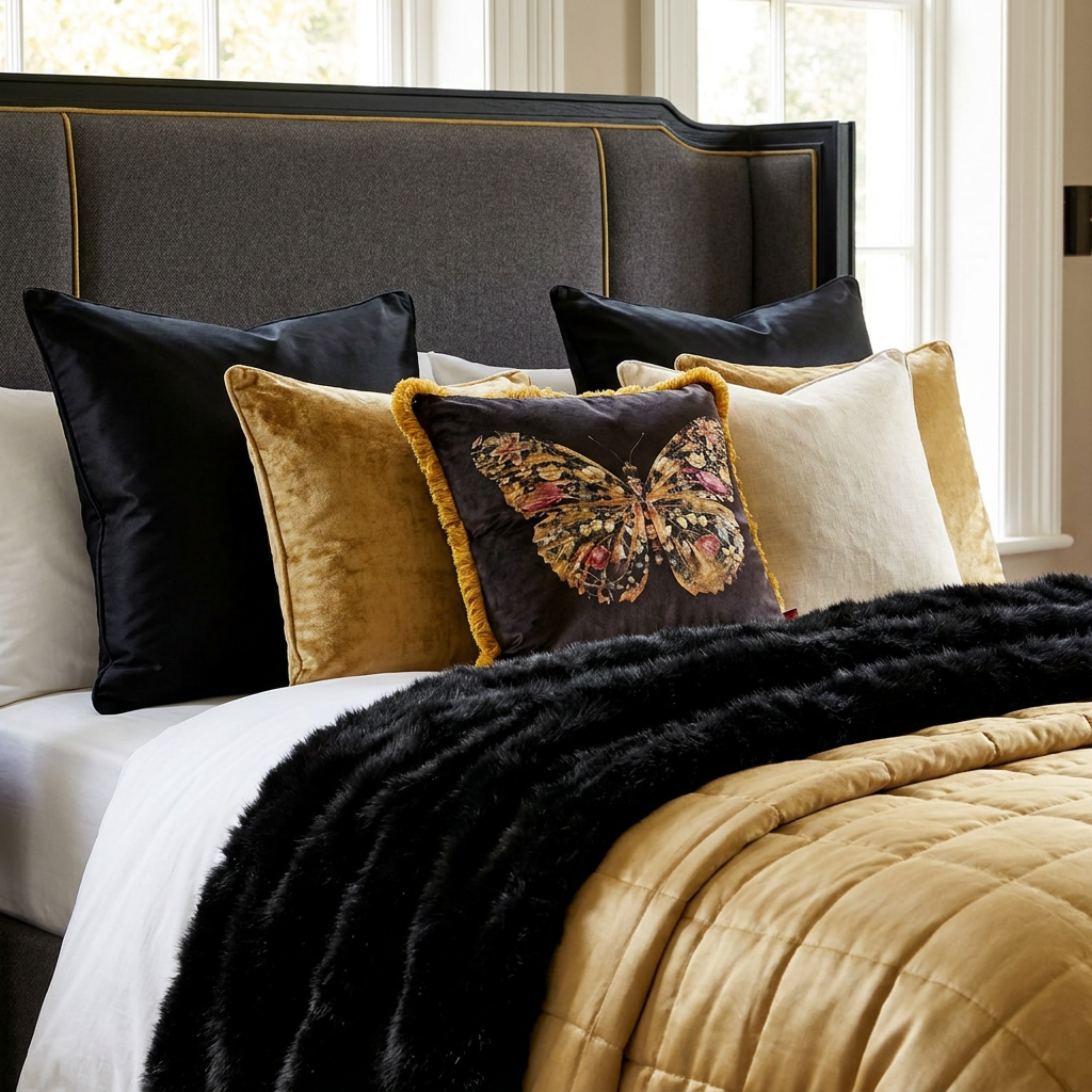 Papilio Botanicus Polyester Velvet Fringed Cushion