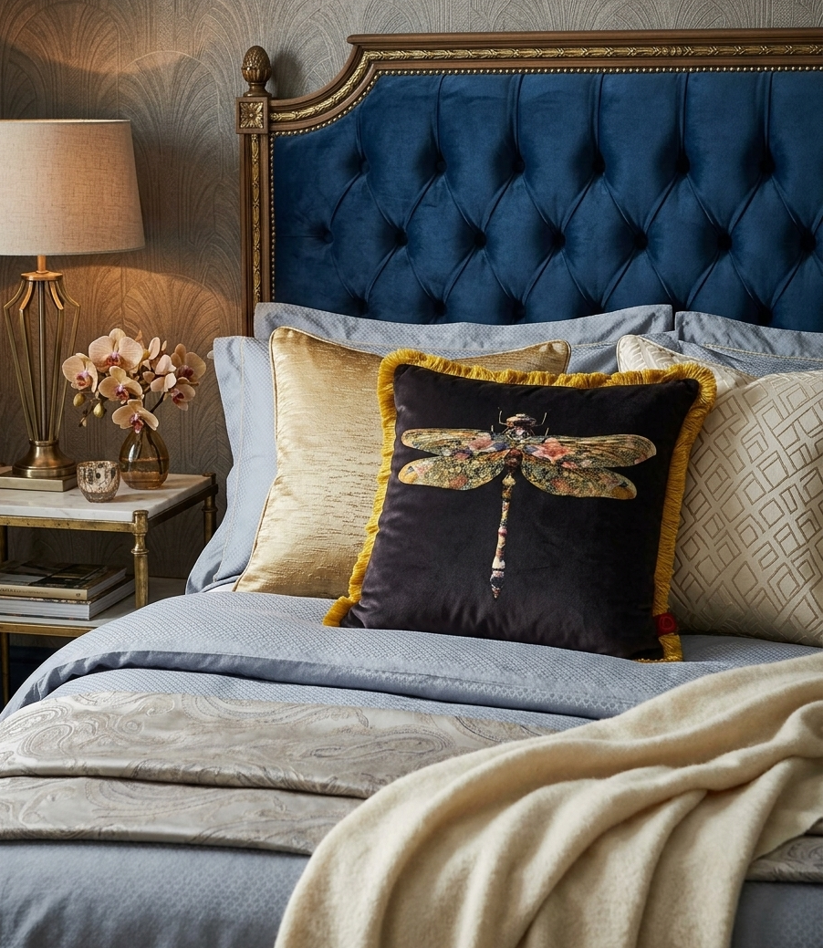 Anisoptera Botanicus Polyester Velvet Fringed Cushion
