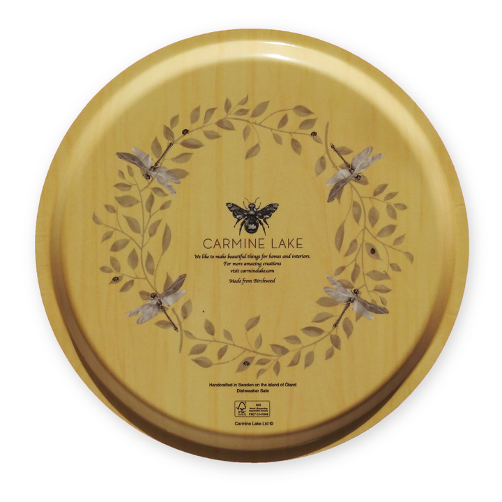 Papilio Botanicus small round tray with floral design, 31 cm diameter, handcrafted in Sweden.