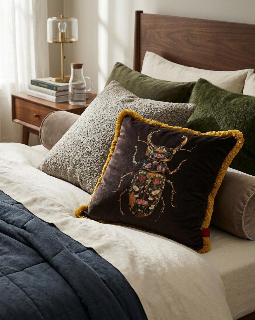 Lucanidae Botanicus Polyester Velvet Fringed Cushion