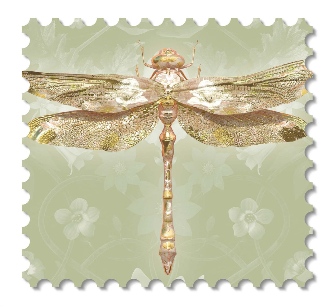 Insects Jour Anisoptera Botanicus in Celadon- wallcovering swatch