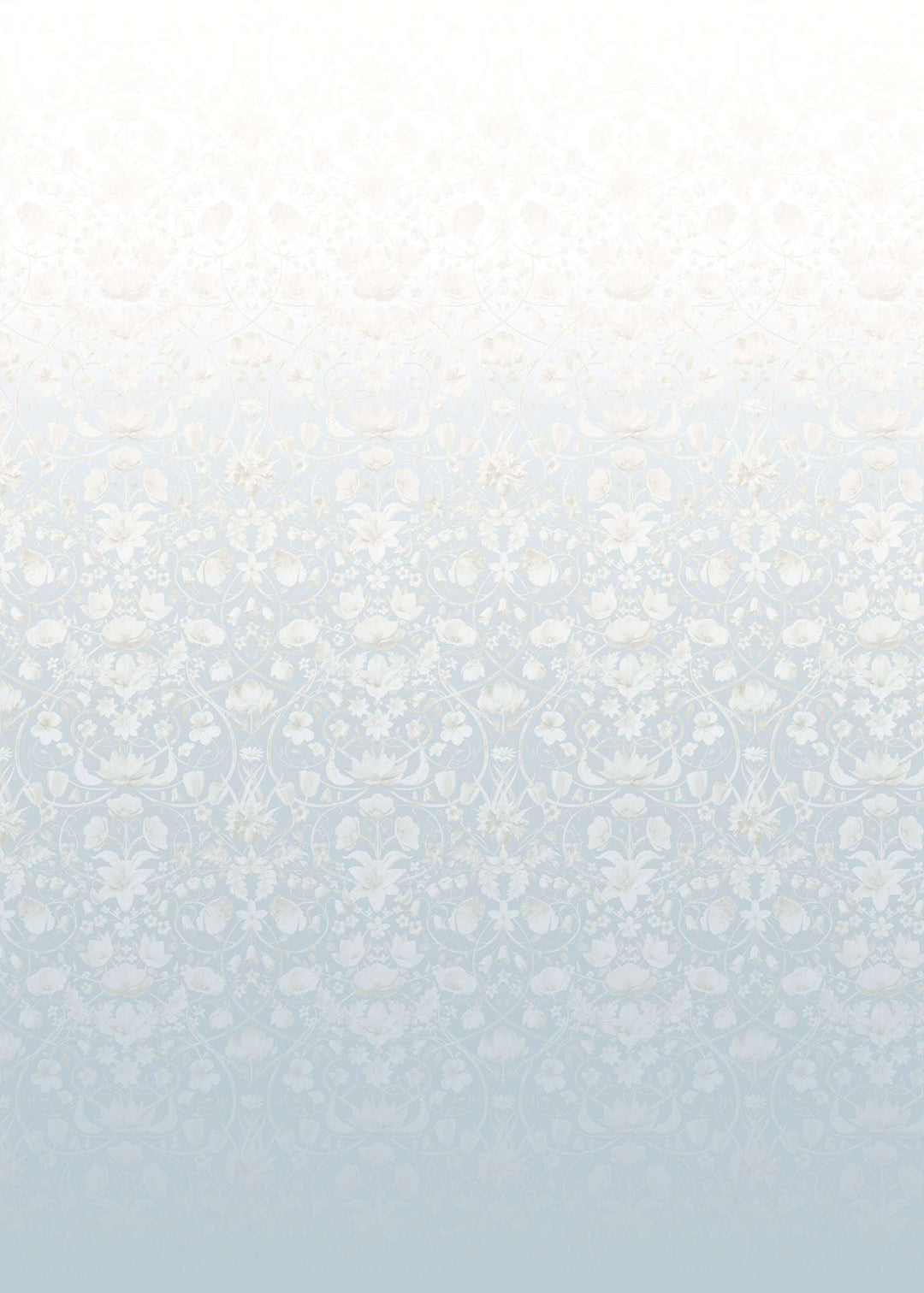 Flora Botanica Fade wallpaper in whisper with delicate floral gradient from white to soft blue