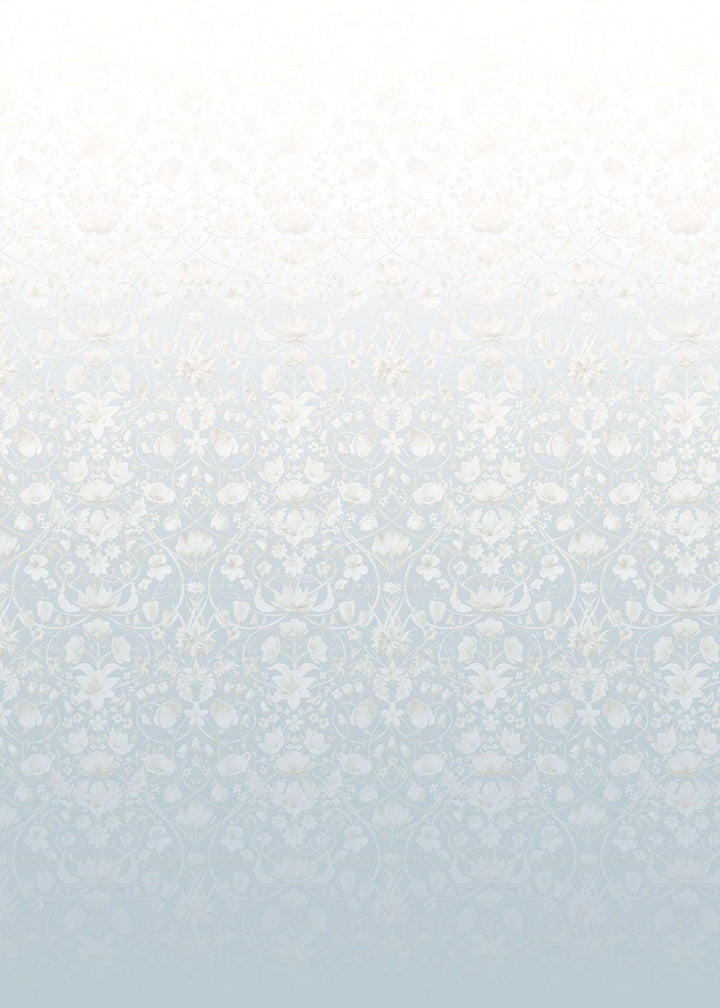 Flora Botanica Fade wallpaper in whisper with delicate floral gradient from white to soft blue