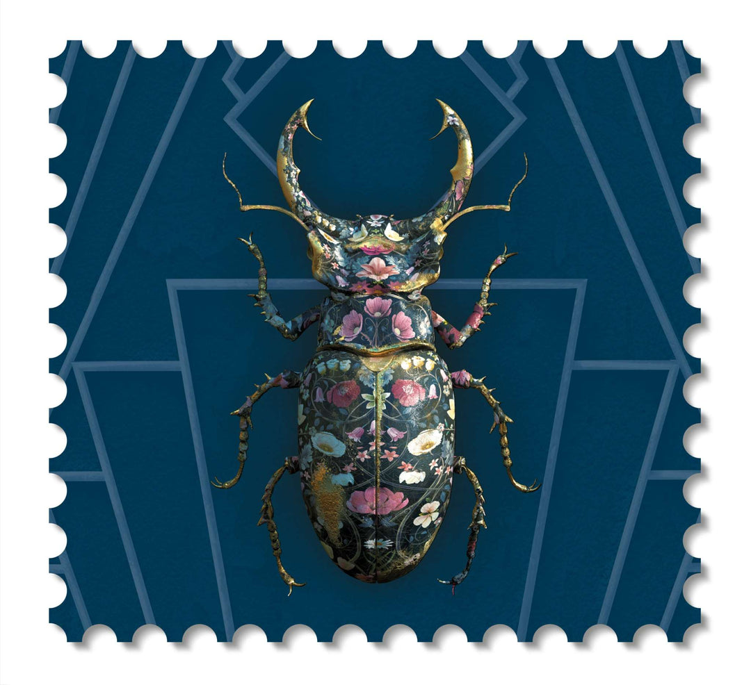 Insects Noir : Lucanidae Botanicus in Petrol- wallcovering swatch