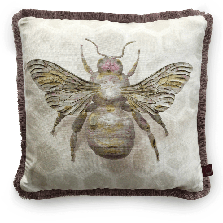 Bubblegum Bombus Linen Fringed Cushion