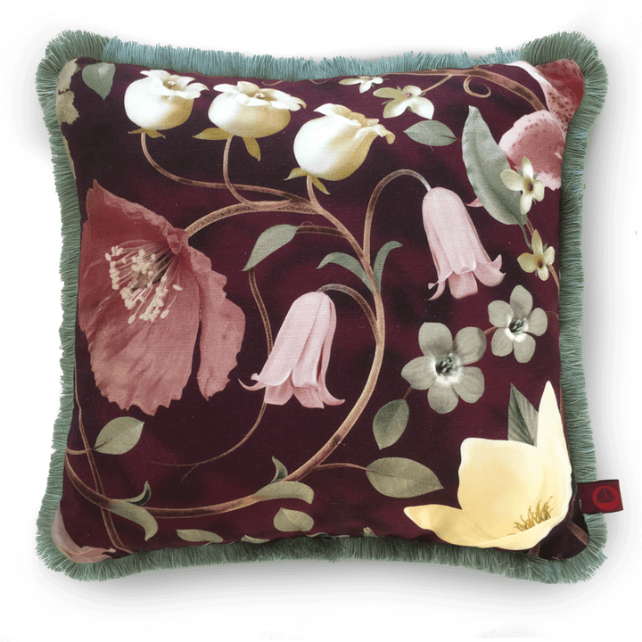 Flora Botanicus Cranberry Linen Fringed Cushion - Right